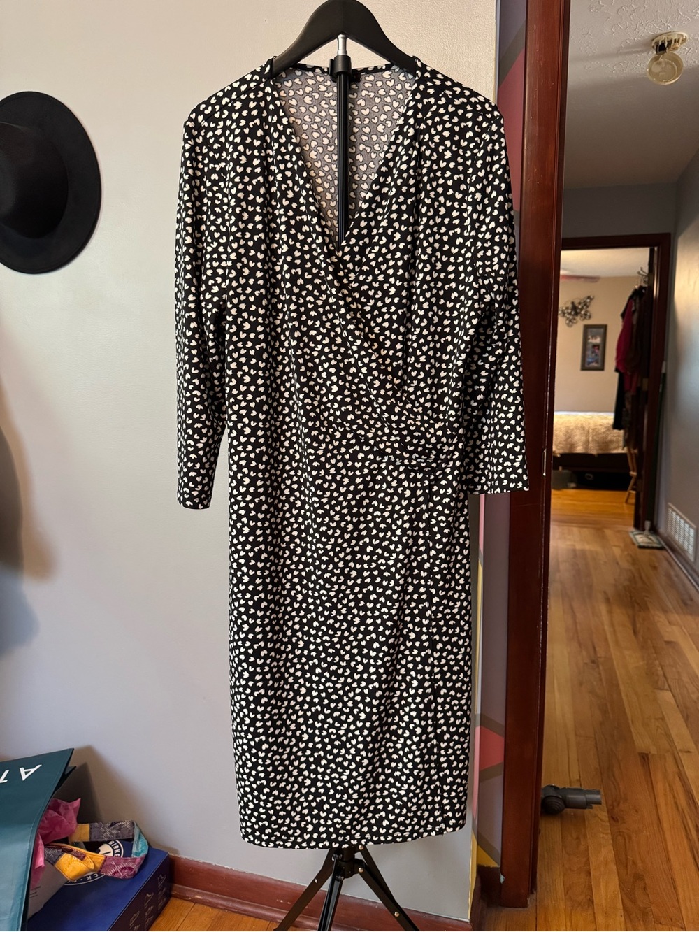 Talbot’s Black and White Heart Print Wrap-Style Women's Dress